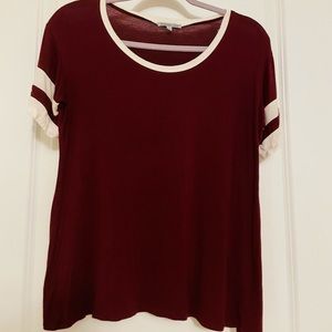 Maroon Colored Striped Short Sleeve Top